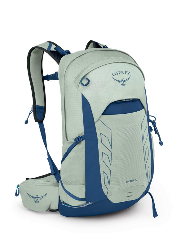 Светлозелена туристическа раница Osprey Talon 22 със сини детайли