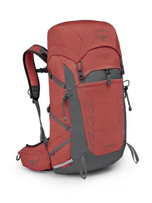 туристическа раница Osprey Tempest 30 в керемидено червен цвят със сиви детайли, специфичен ергономичен гръб