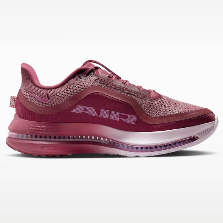 Дамски маратонки Nike Pegasus Premium в бордо и розово с дебела омекотяваща подметка, страничен профил